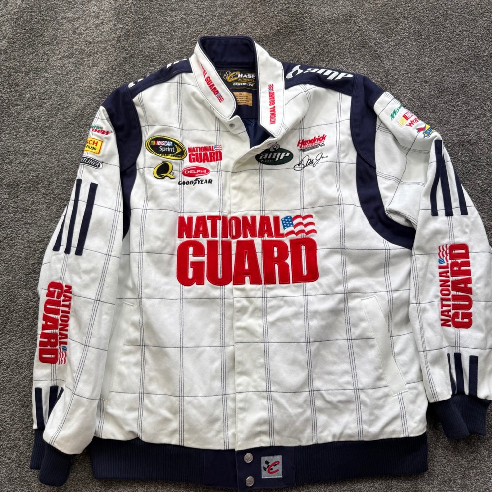 Chase Authentics Dale Earnhardt Jr National Guard NASCAR Racing Jacket XL White